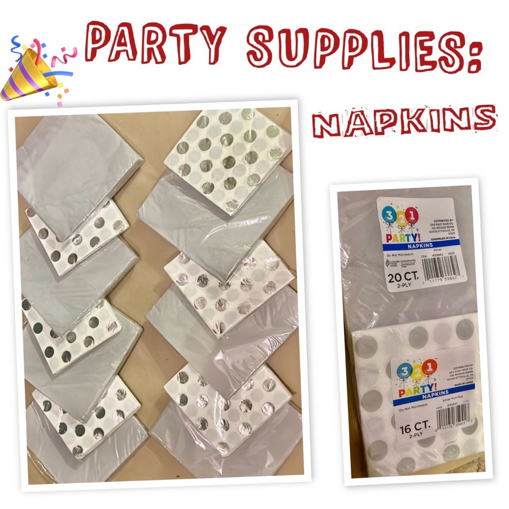 Party Napkins Set - Silver and White